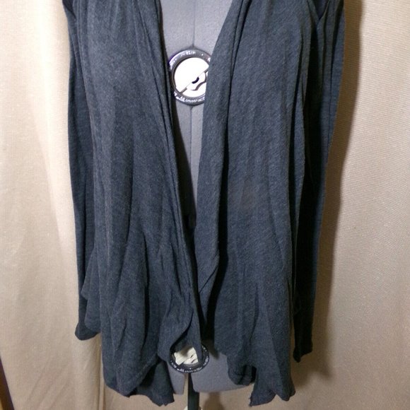 FULL TILT Cardigan Sweater XS Gray black pleather trim Open front Lightweight LS - Picture 5 of 11